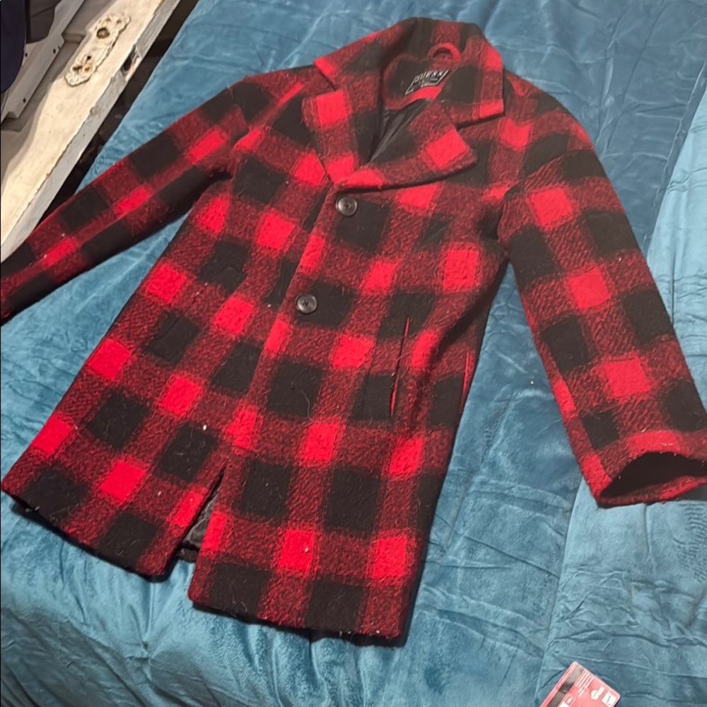 Stylish Red and Black Plaid Women's Coat